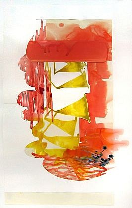 KATY STONE, TRUMPET (RED SOUND)
acrylic on Duralar and paper collage