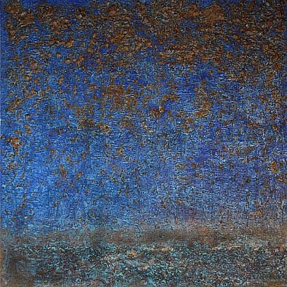 SAMI AL KARIM, "BAGHDAD TODAY" BLUE
handmade paper, silica, copper, iron mineral pigments, resin, gel medium