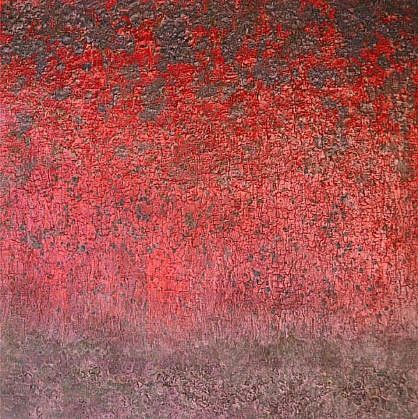 SAMI AL KARIM, "BAGHDAD TODAY" RED
handmade paper, silica, copper, iron mineral pigments, resin, gel medium