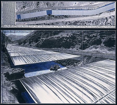 CHRISTO, OVER THE RIVER, PROJECT FOR THE ARKANSAS RIVER, STATE OF COLORADO, REFERENCE #21, A and B
mixed media