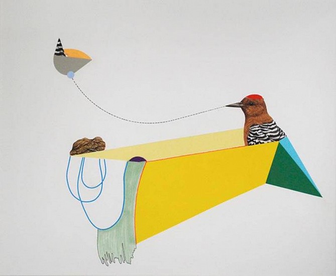 TYLER BEARD, THE WOODPECKER, A ROCK AND THE COLOR OF HER IMAGINATION
Collage and drawing on paper
