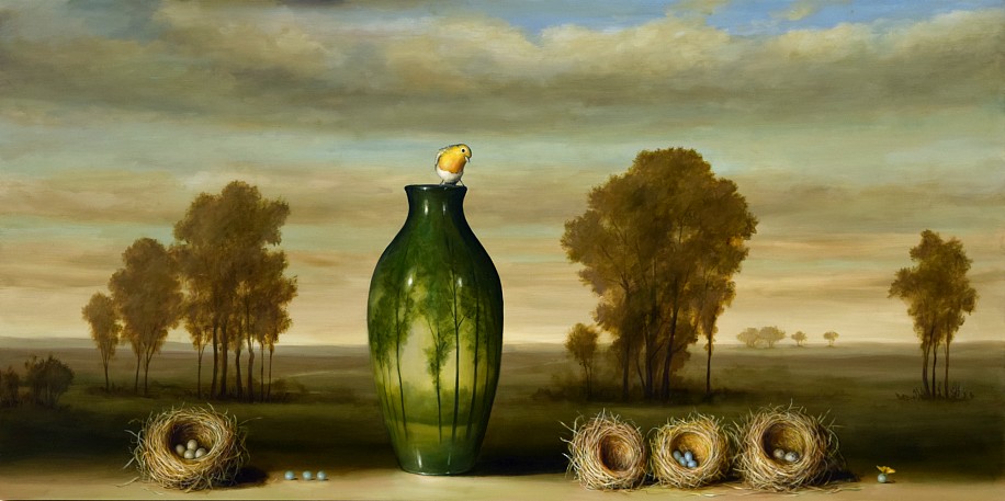 DAVID KROLL, VASE AND FOUR NESTS
oil on panel