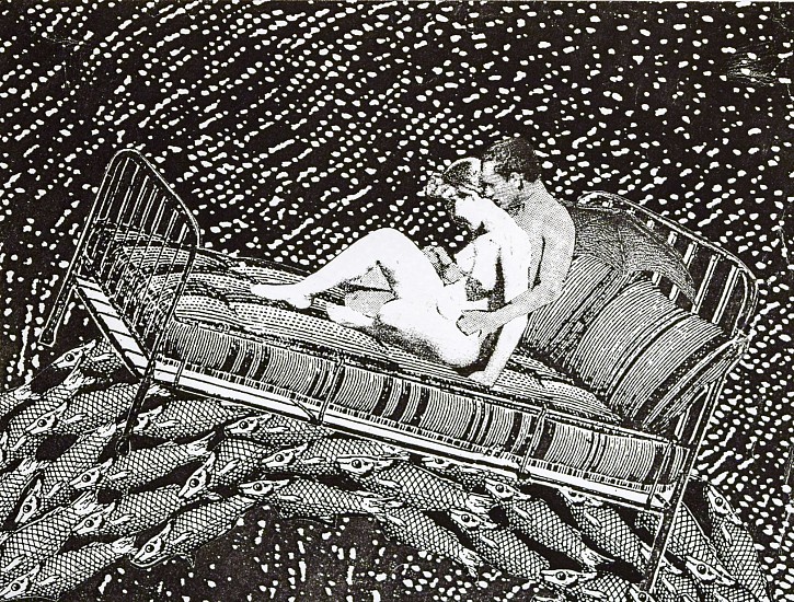 STACEY STEERS, PHANTOM CANYON (LOVERS ON BED OVER FISH)
collage