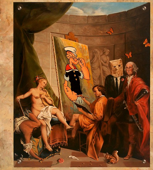 JERRY KUNKEL, THE MALE GAZE WITH SQUIRREL FIGURINE
oil on canvas