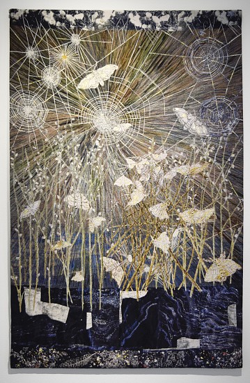 KIKI SMITH, SPINNERS (MOTHS & SPIDER WEBS)  SP1
cotton Jacquard tapestry, hand painting and gold leaf