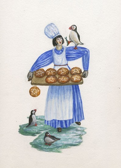 KAHN + SELESNICK, MADAME LULU'S BOOK OF FATE TAROT COSTUME DRAWING : 8 OF PENTACLES
watercolor on paper
