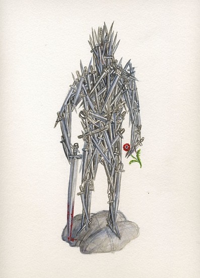 KAHN + SELESNICK, MADAME LULU'S BOOK OF FATE TAROT COSTUME DRAWING: KING OF SWORDS<br />
watercolor on paper