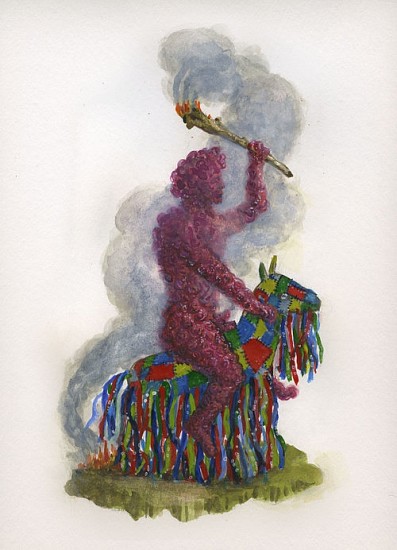 KAHN + SELESNICK, MADAME LULU'S BOOK OF FATE TAROT COSTUME DRAWING: THE KNAVE OF WANDS
watercolor on paper