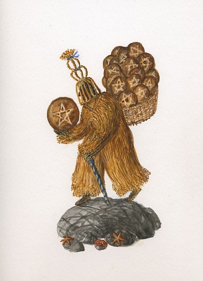 KAHN + SELESNICK, MADAME LULU'S BOOK OF FATE TAROT COSTUME DRAWING: PAGE OF PENTACLES
watercolor on paper