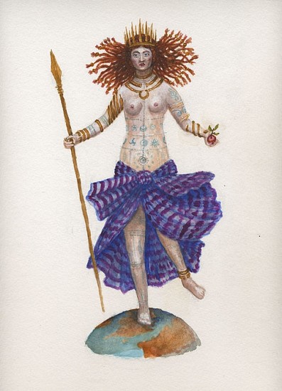 KAHN + SELESNICK, MADAME LULU'S BOOK OF FATE TAROT COSTUME DRAWING: QUEEN OF SWORDS
watercolor on paper