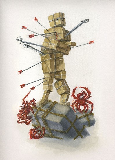 KAHN + SELESNICK, MADAME LULU'S BOOK OF FATE TAROT COSTUME DRAWING: 10 OF SWORDS
watercolor on paper