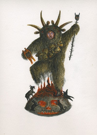KAHN + SELESNICK, MADAME LULU'S BOOK OF FATE TAROT COSTUME DRAWING: THE DEVIL
watercolor on paper