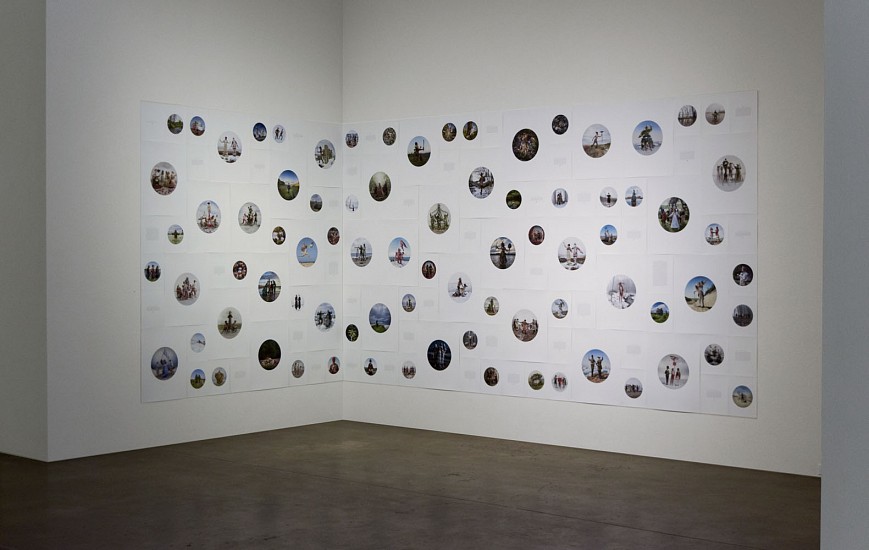 KAHN + SELESNICK, “Madame Lulu’s Book of Fate” augury text wall and photographs. Circular photographs are available as individual dye-sublimation on aluminum prints 30 or 40 inches around or as round archival pigment prints on paper