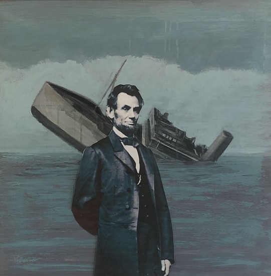 TOM JUDD, LINCOLN'S MESSAGE
oil with collage on panel