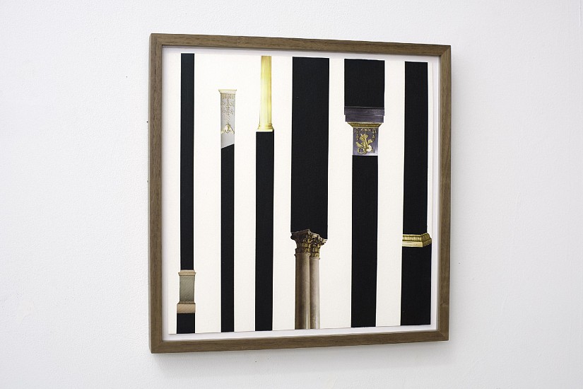 DERRICK VELASQUEZ, TRIM VOID (Black Columns)
oil stick and collage on paper