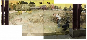 frank zoey. haley s yard 2024 oil on multiple panels 65x144 overall