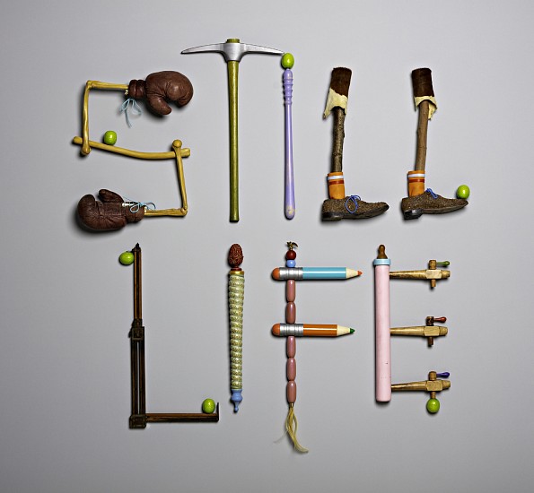 WALTER ROBINSON, STILL LIFE (NATURE MORTE)
wood, leather and found objects